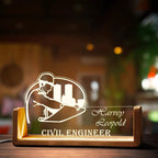 Custom Civil Engineer LED Name Plate | Personalized Acrylic Office Desk Sign with Wooden Stand | Civil Engineering Gift | Bazinco