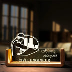 Custom Civil Engineer LED Name Plate | Personalized Acrylic Office Desk Sign with Wooden Stand | Civil Engineering Gift | Bazinco