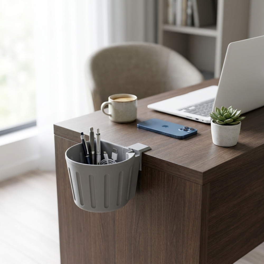 Bazinco Clamp Desk Organizer Basket | Space Saving Desk Side Storage Cup for Workspace & Study Table