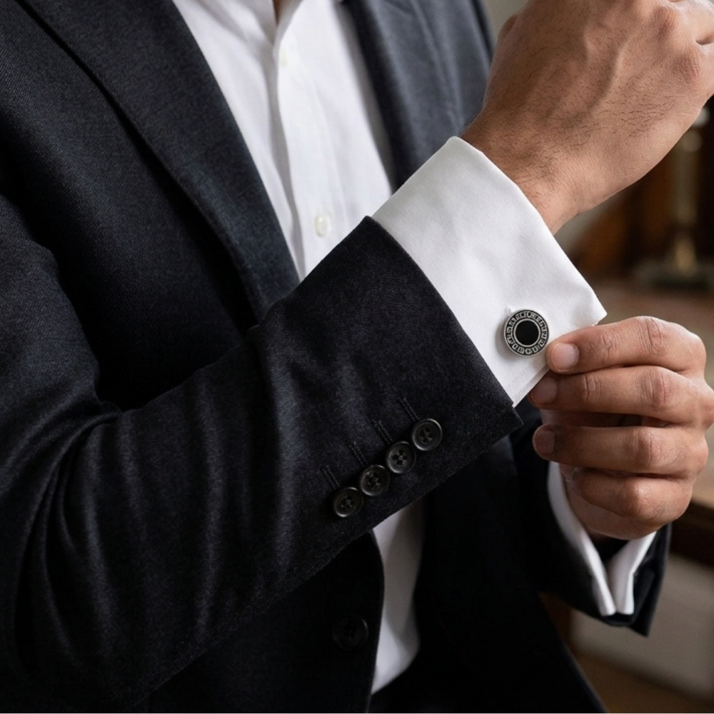 Bazinco Classic Black Enamel Cufflinks for Men – Premium Round Formal Shirt Cufflinks for Business & Wedding Wear