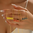 Bazinco Enamel Color Name Necklace – Custom Bubble Letter Personalized Pendant