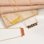 Bazinco Enamel Color Name Necklace – Custom Bubble Letter Personalized Pendant