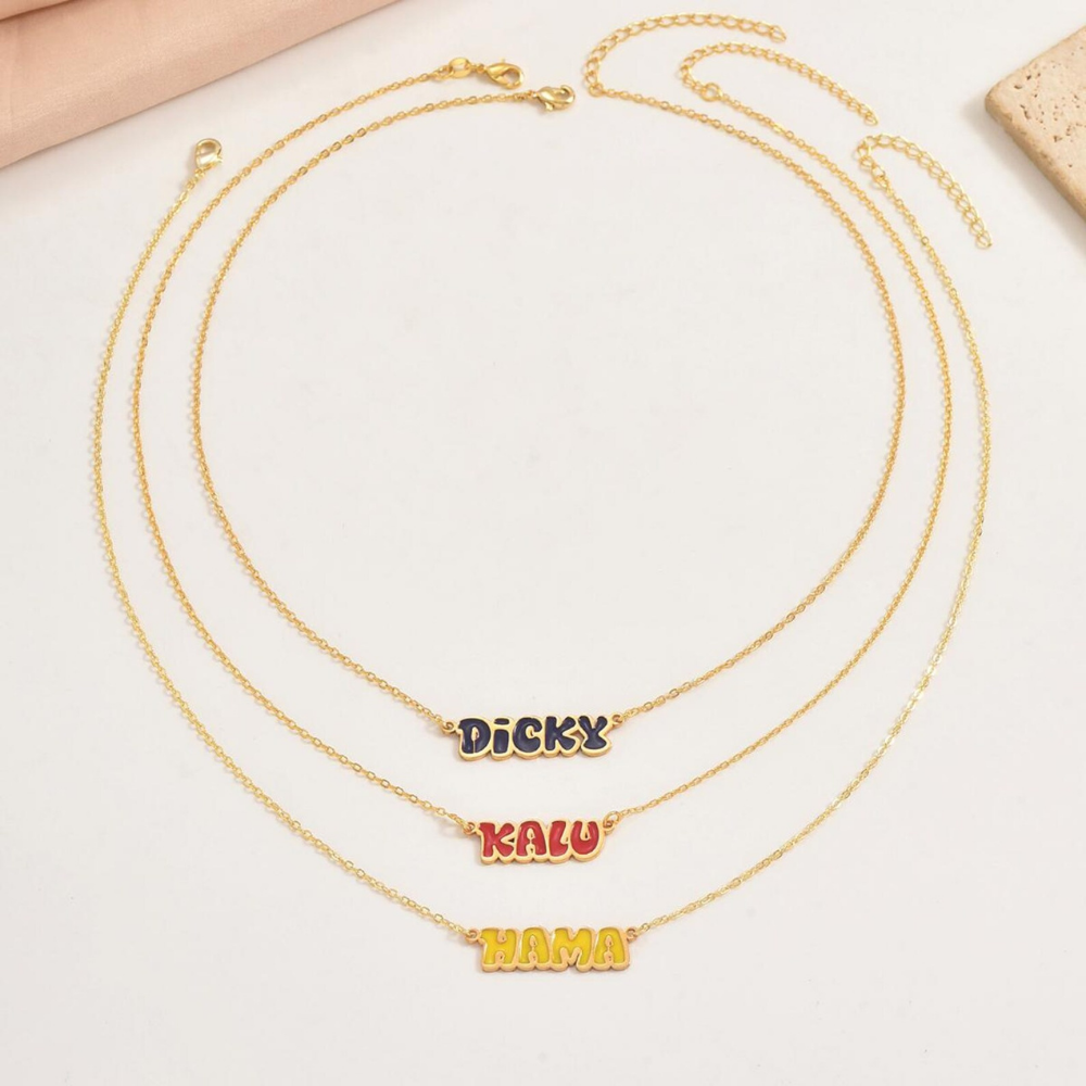Bazinco Enamel Color Name Necklace – Custom Bubble Letter Personalized Pendant