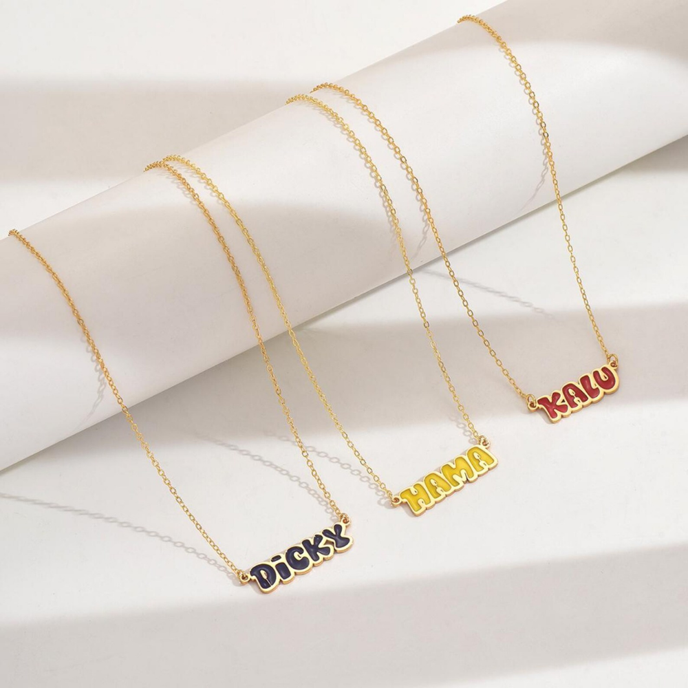 Bazinco Enamel Color Name Necklace – Custom Bubble Letter Personalized Pendant