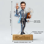 Bazinco Cool Boss Personalized Caricature Standee | Custom Boss Acrylic Desk Decor with Wooden Base | Unique Appreciation Gift for Boss & Manager
