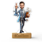 Bazinco Cool Boss Personalized Caricature Standee | Custom Boss Acrylic Desk Decor with Wooden Base | Unique Appreciation Gift for Boss & Manager