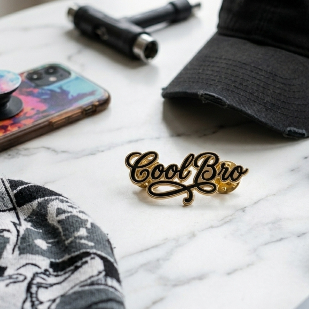 Bazinco Cool Bro Cursive Enamel Pin – Trendy Street Style Fashion Pin for Men