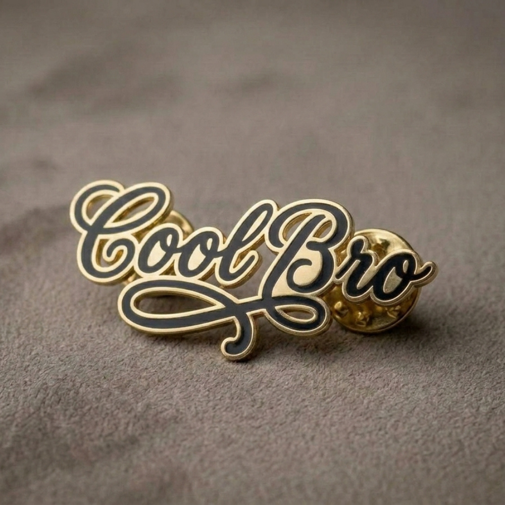Bazinco Cool Bro Cursive Enamel Pin – Trendy Street Style Fashion Pin for Men