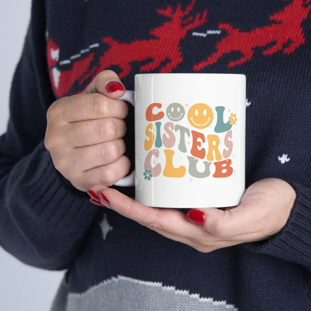 Bazinco Cool Sister Club Coffee Mug 11 Oz | Cute Sister Gift Mug | Rakhi Gift for Sister | Ceramic Tea & Coffee Cup for Sister | Birthday Gift for Sister