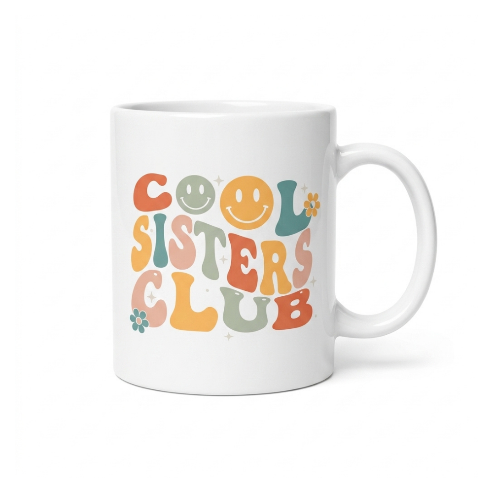 Bazinco Cool Sister Club Coffee Mug 11 Oz | Cute Sister Gift Mug | Rakhi Gift for Sister | Ceramic Tea & Coffee Cup for Sister | Birthday Gift for Sister