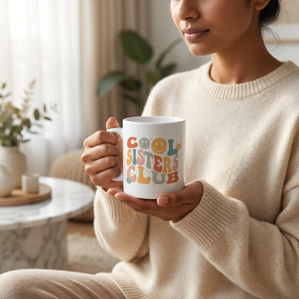 Bazinco Cool Sister Club Coffee Mug 11 Oz | Cute Sister Gift Mug | Rakhi Gift for Sister | Ceramic Tea & Coffee Cup for Sister | Birthday Gift for Sister