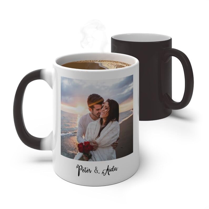 Bazinco Personalized Magic Mug – Custom Couple Photo Heat Reveal Mug