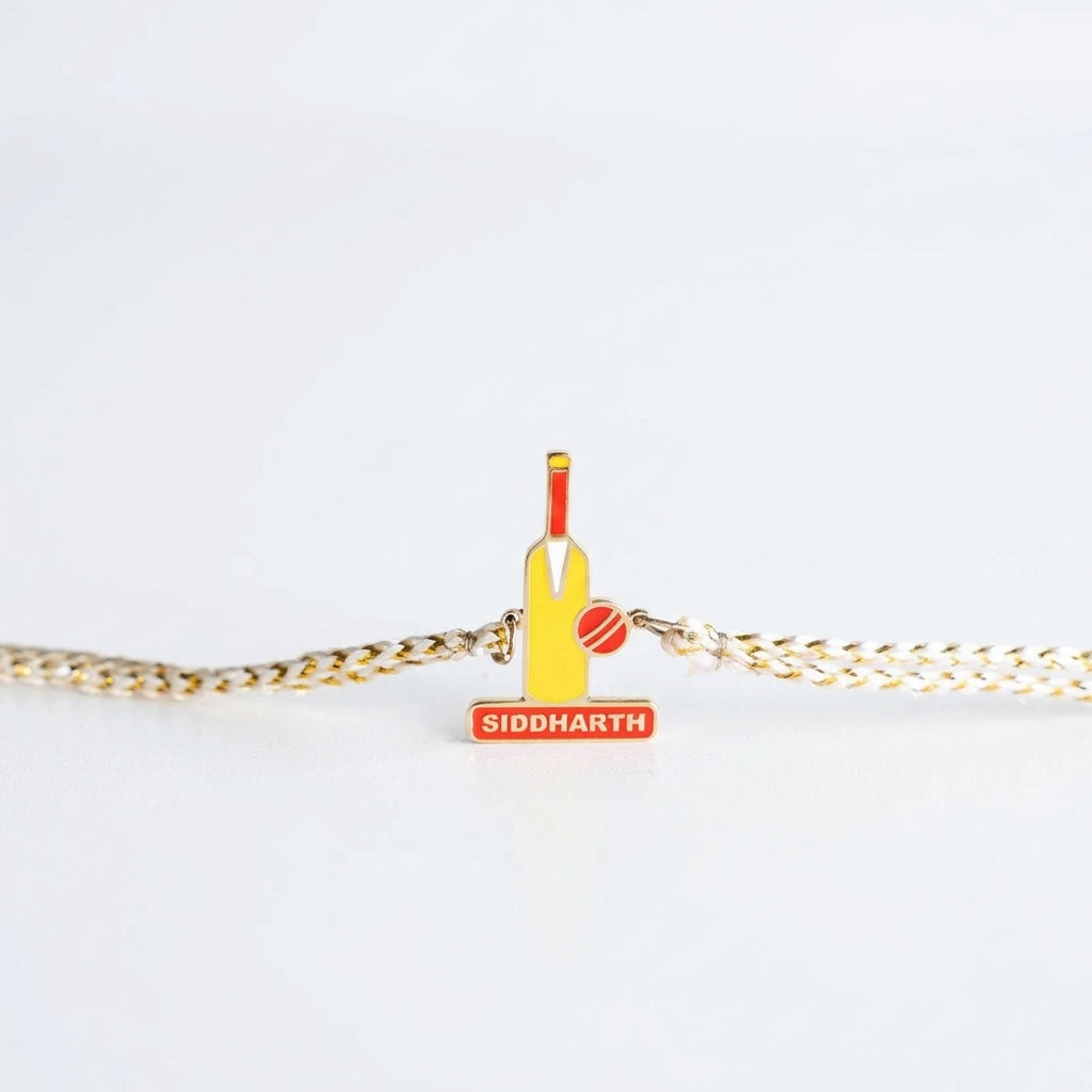 Bazinco Personalized Cricket Bat Rakhi with Name | Custom Cricket Lover Rakhi for Brother | Unique Raksha Bandhan Designer Rakhi