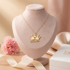 Bazinco Crown Mother Name Necklace – Elegant Gold Finish Personalized Mom Pendant