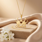 Bazinco Crown Mother Name Necklace – Elegant Gold Finish Personalized Mom Pendant