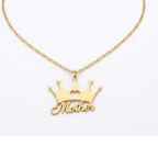 Bazinco Crown Mother Name Necklace – Elegant Gold Finish Personalized Mom Pendant