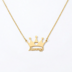 Bazinco Personalized Mummy Crown Name Necklace – Custom Gold Heart Crown Pendant for Mom