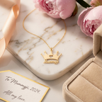 Bazinco Personalized Mummy Crown Name Necklace – Custom Gold Heart Crown Pendant for Mom