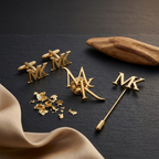 Bazinco Personalized Initial Cufflinks & Lapel Pin Set – Gold Monogram Letter Groom Accessories