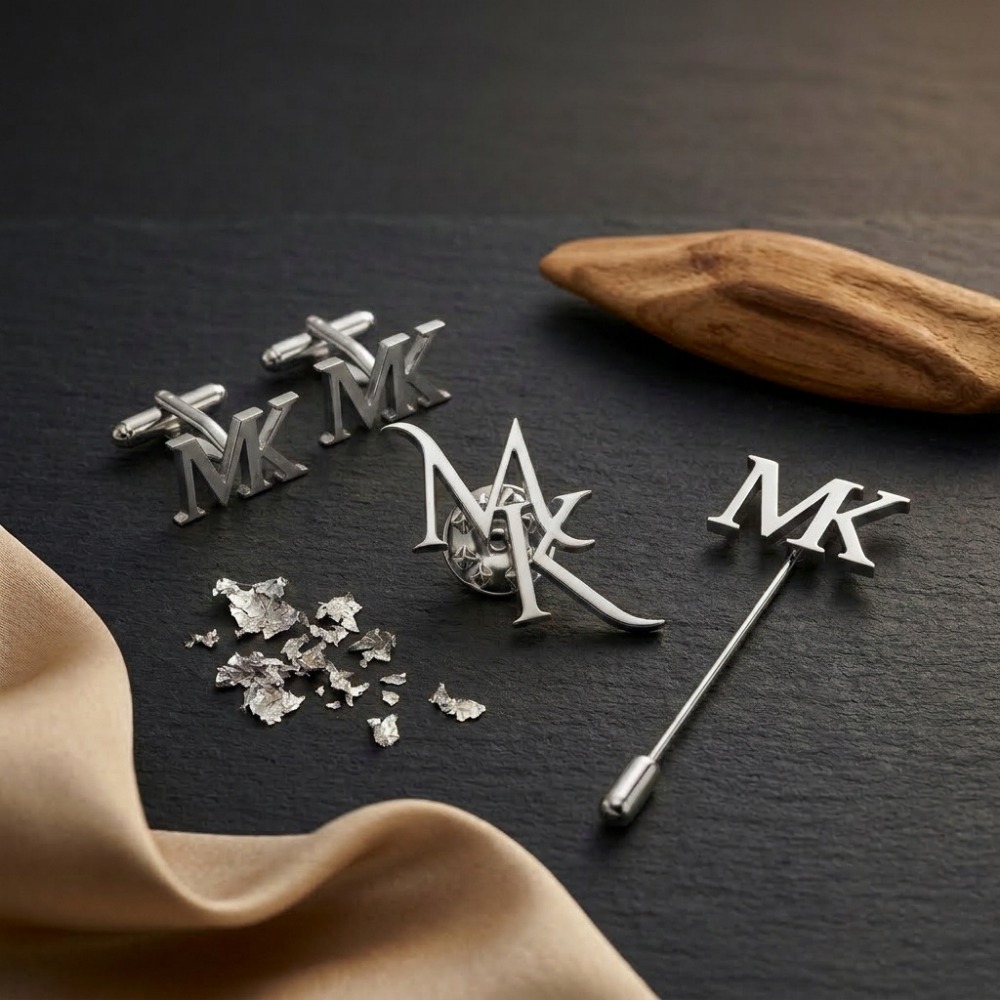 Bazinco Personalized Initial Cufflinks & Lapel Pin Set – Gold Monogram Letter Groom Accessories