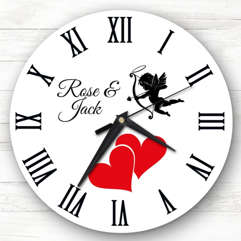 Bazinco Custom Couple Name Wall Clock | Cupid Love Personalized Wall Clock | Romantic Wedding, Anniversary & Engagement Gift | Modern Home Decor