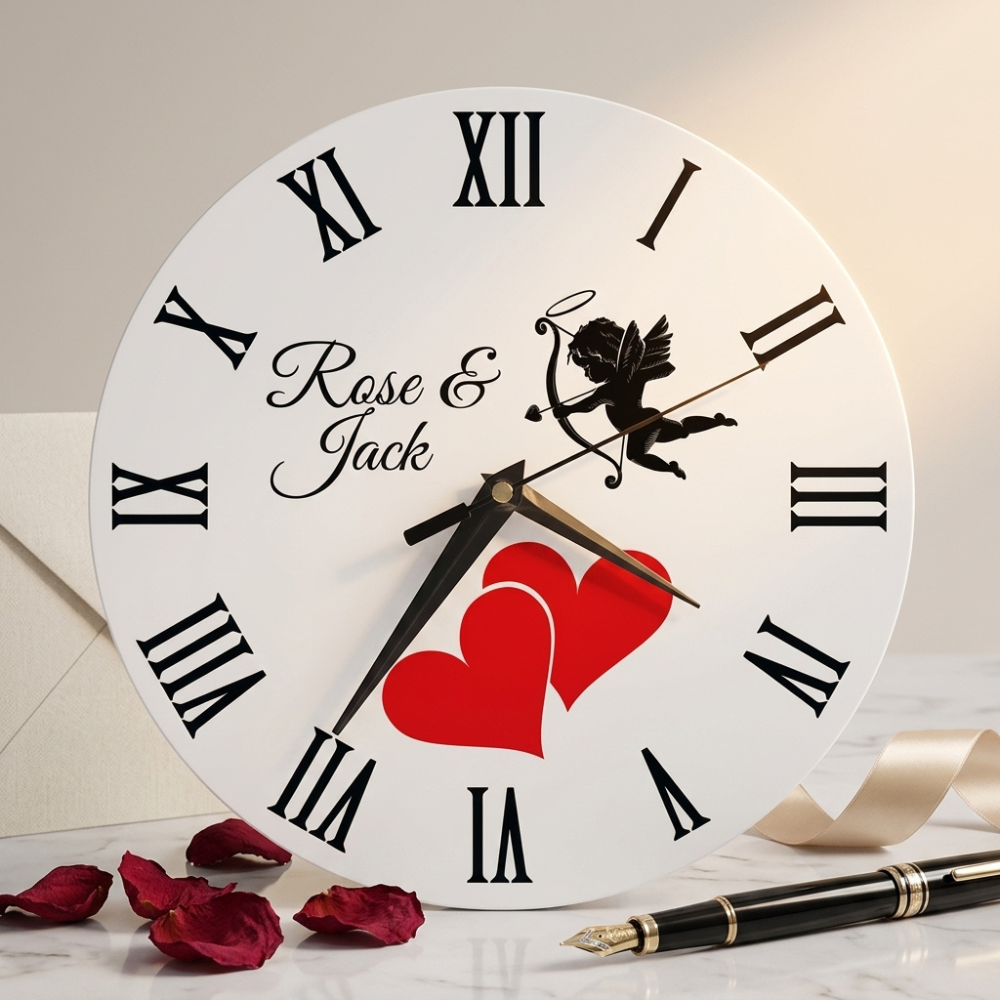 Bazinco Custom Couple Name Wall Clock | Cupid Love Personalized Wall Clock | Romantic Wedding, Anniversary & Engagement Gift | Modern Home Decor