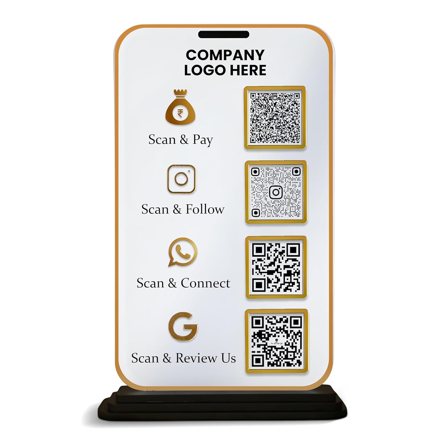 Bazinco Personalized Multi QR Code Display Stand | Custom Acrylic Business QR Stand with Payment, Instagram, WhatsApp & Google Review | Reception Counter Sign