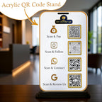 Bazinco Personalized Multi QR Code Display Stand | Custom Acrylic Business QR Stand with Payment, Instagram, WhatsApp & Google Review | Reception Counter Sign