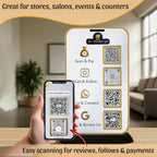 Bazinco Personalized Multi QR Code Display Stand | Custom Acrylic Business QR Stand with Payment, Instagram, WhatsApp & Google Review | Reception Counter Sign