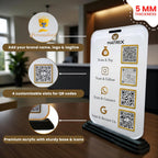 Bazinco Personalized Multi QR Code Display Stand | Custom Acrylic Business QR Stand with Payment, Instagram, WhatsApp & Google Review | Reception Counter Sign