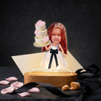 Bazinco Personalized Princess Birthday LED Photo Lamp | Custom Caricature Acrylic Night Lamp with Name | Birthday Gift for Girls | Wooden LED Base