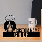 Custom Chef Name Plate – Personalized Kitchen Name Sign with Chef Hat Design by Bazinco