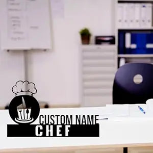 Custom Chef Name Plate – Personalized Kitchen Name Sign with Chef Hat Design by Bazinco