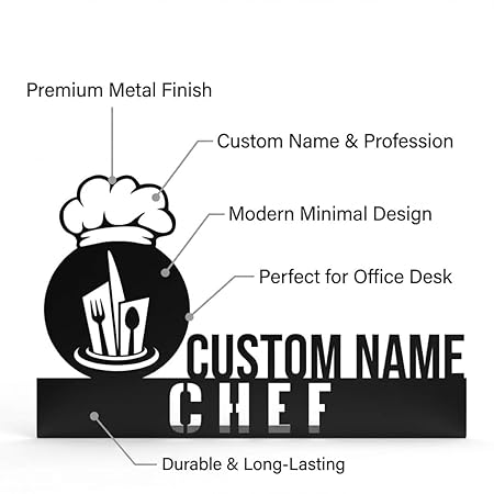 Custom Chef Name Plate – Personalized Kitchen Name Sign with Chef Hat Design by Bazinco