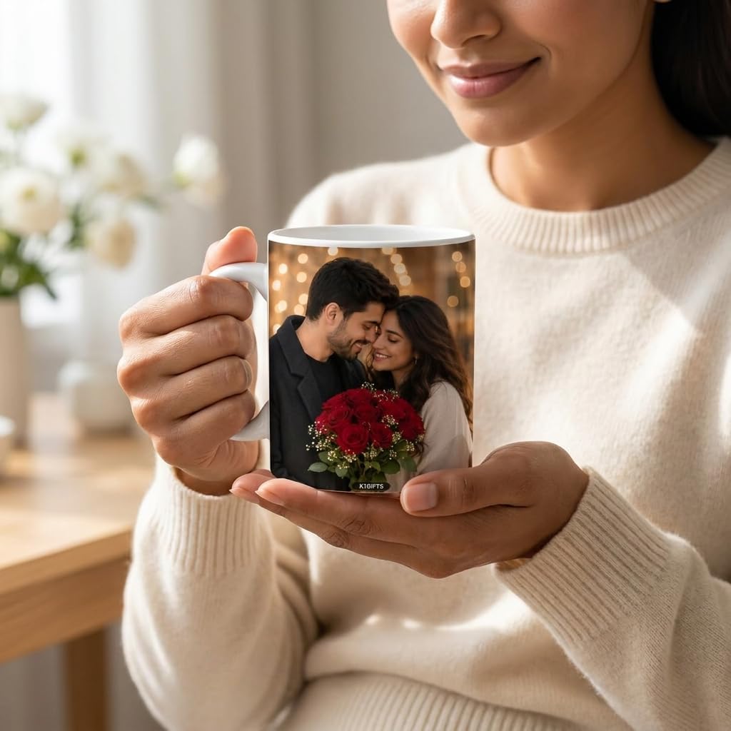 Personalized Couple Photo Ceramic Coffee Mug with Photo Keychain | Custom Picture Gift Set for Couples, Anniversary, Birthday & Valentine's Day