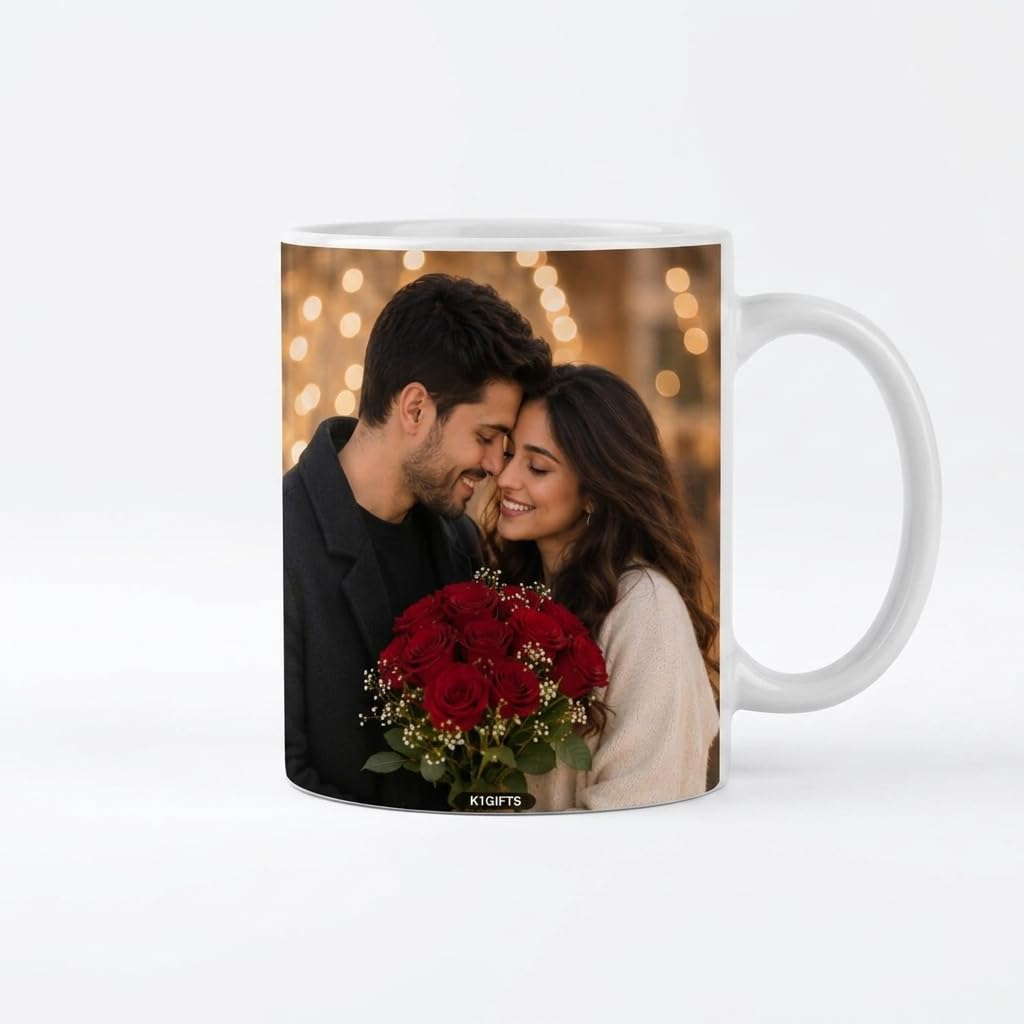 Personalized Couple Photo Ceramic Coffee Mug with Photo Keychain | Custom Picture Gift Set for Couples, Anniversary, Birthday & Valentine's Day