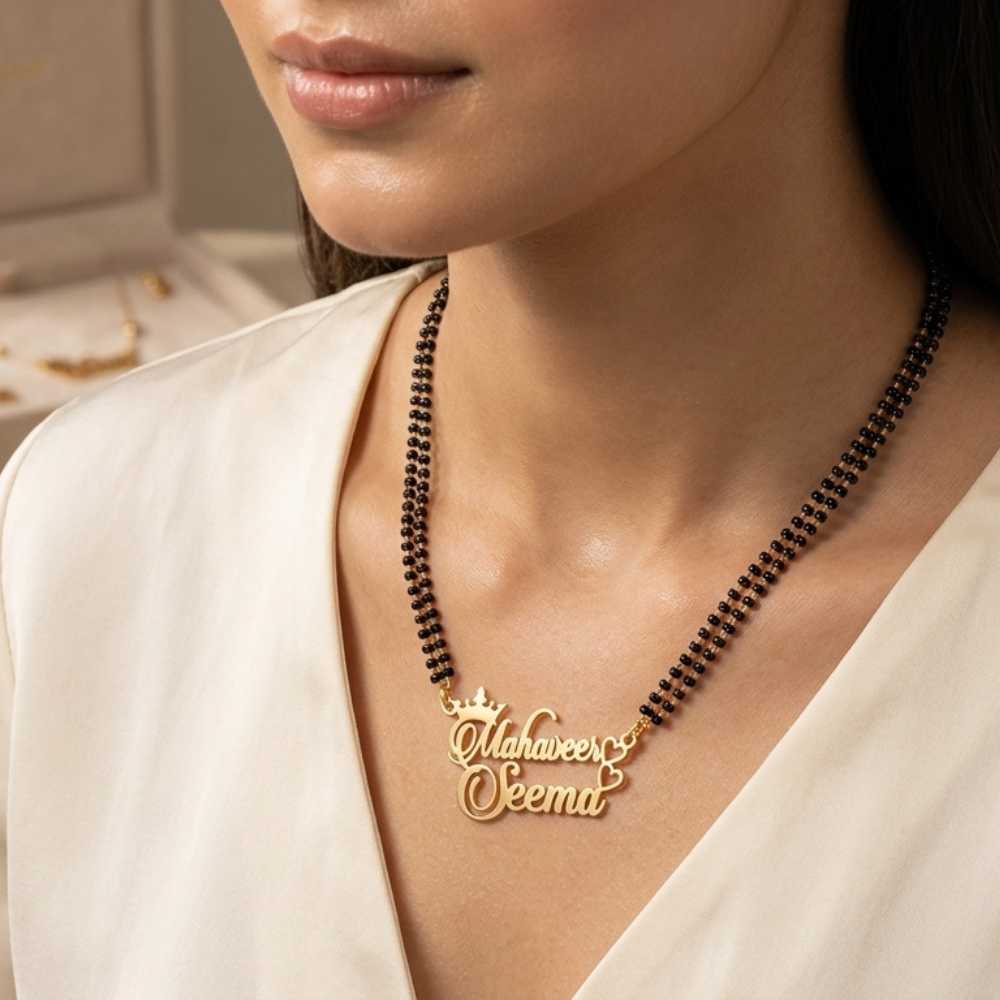 Custom Couple Name Mangalsutra with Crown Design – Unique Gift for Wife by Bazinco