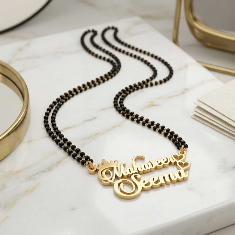 Custom Couple Name Mangalsutra with Crown Design – Unique Gift for Wife by Bazinco