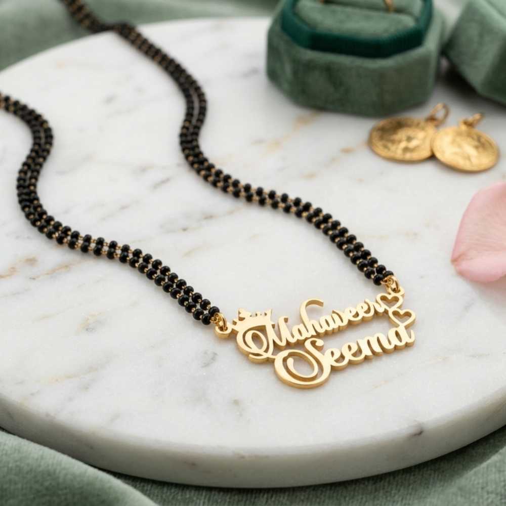 Custom Couple Name Mangalsutra with Crown Design – Unique Gift for Wife by Bazinco