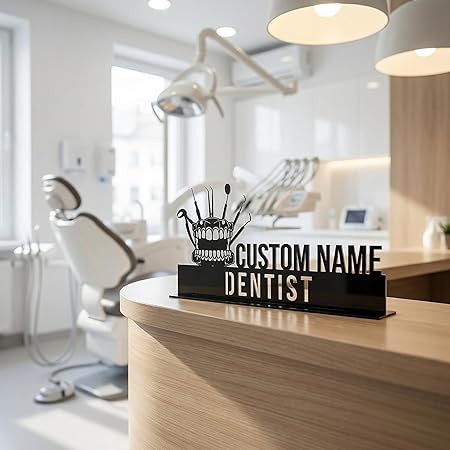 Custom Dentist Name Plate for Clinic Desk – Dental Tools Design Personalized Name Sign by Bazinco