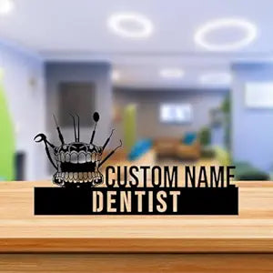Custom Dentist Name Plate for Clinic Desk – Dental Tools Design Personalized Name Sign by Bazinco
