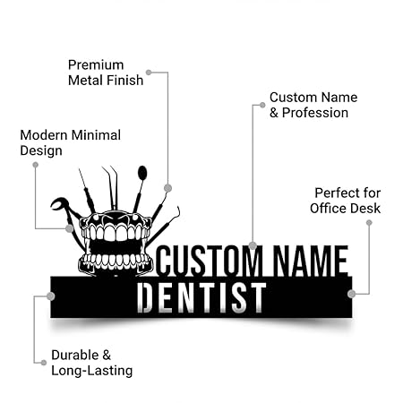 Custom Dentist Name Plate for Clinic Desk – Dental Tools Design Personalized Name Sign by Bazinco