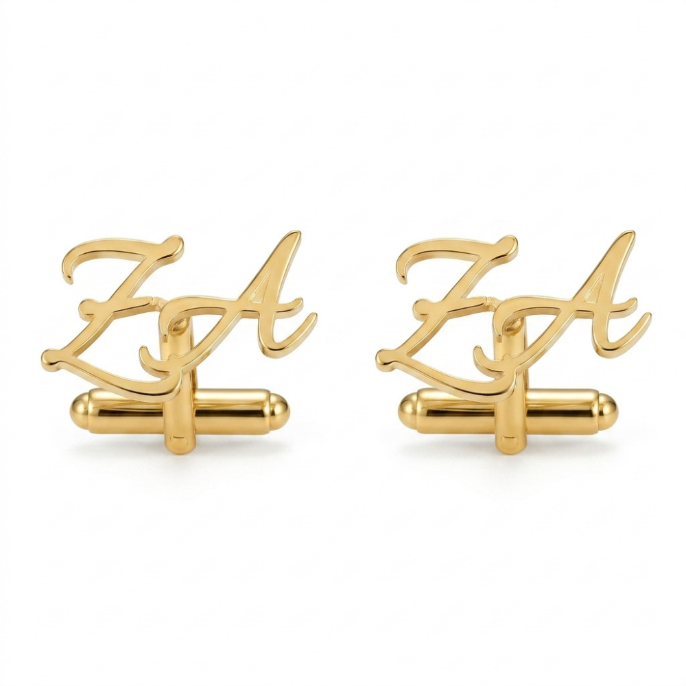 Custom Initial Cufflinks for Men by Bazinco – Elegant Gold Monogram Shirt Cuff Accessories