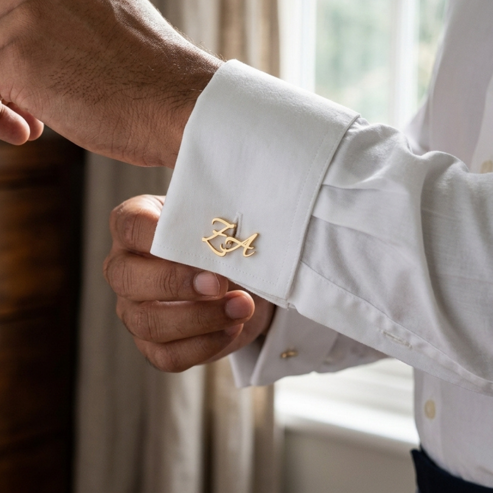 Custom Initial Cufflinks for Men by Bazinco – Elegant Gold Monogram Shirt Cuff Accessories