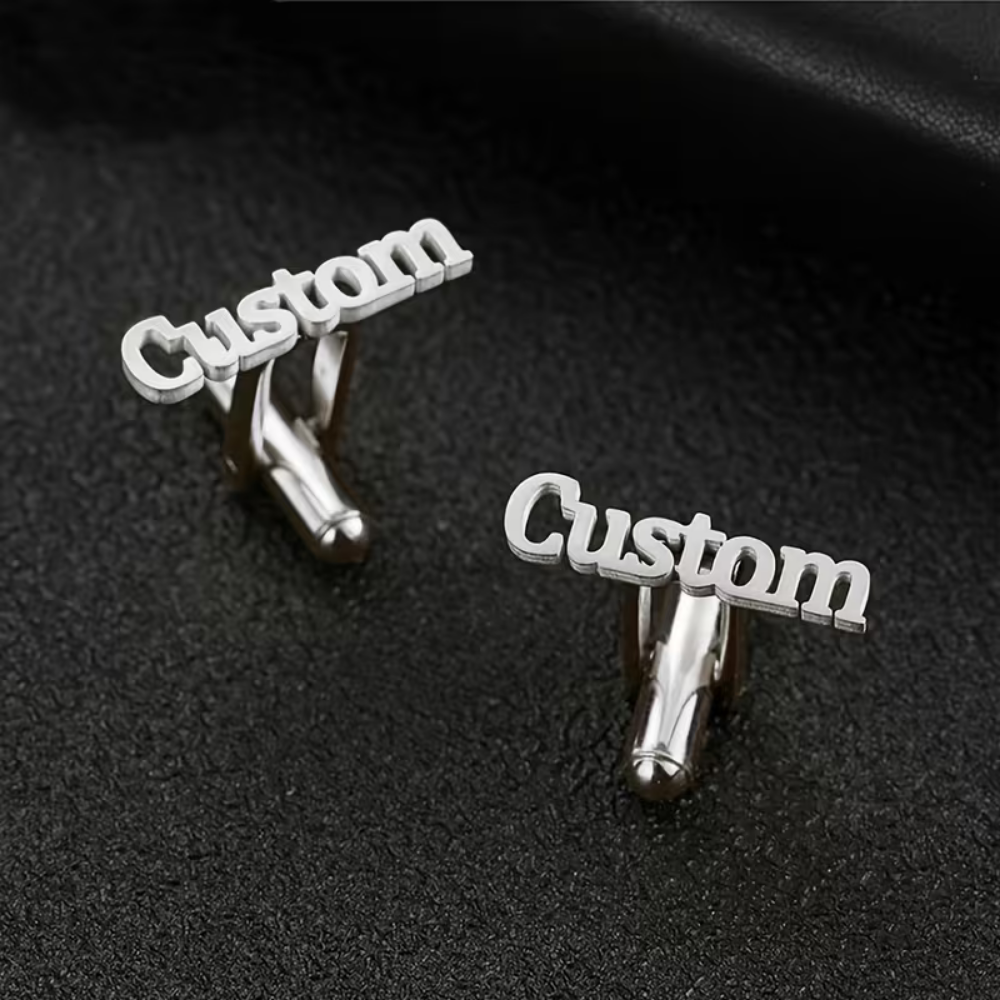 Bazinco Custom Name Cufflinks for Men – Personalized Engraved Cufflinks Wedding Groom Gift