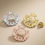 Bazinco Luxury Personalized Lapel Pin for Men And Women  – Custom Name Royal Crest Brooch