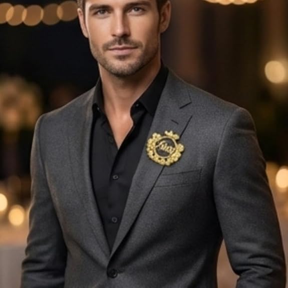 Bazinco Luxury Personalized Lapel Pin for Men And Women  – Custom Name Royal Crest Brooch