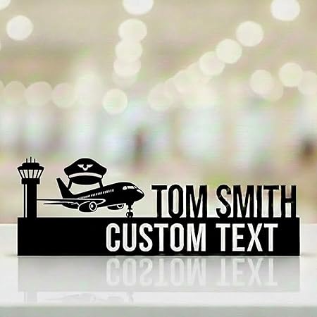Bazinco Personalized Pilot Desk Sign – Custom Aviator Name Plate with Aircraft Silhouette