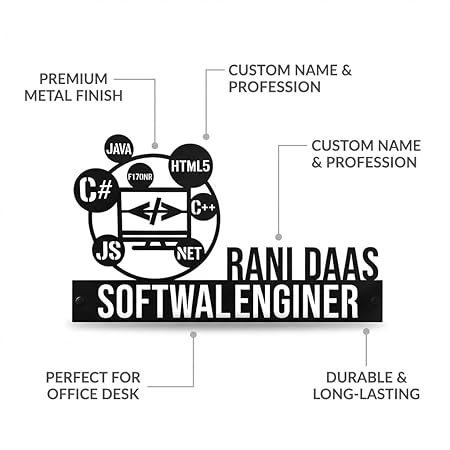 Bazinco Custom Software Engineer Name Plate – Personalized Developer Desk Sign