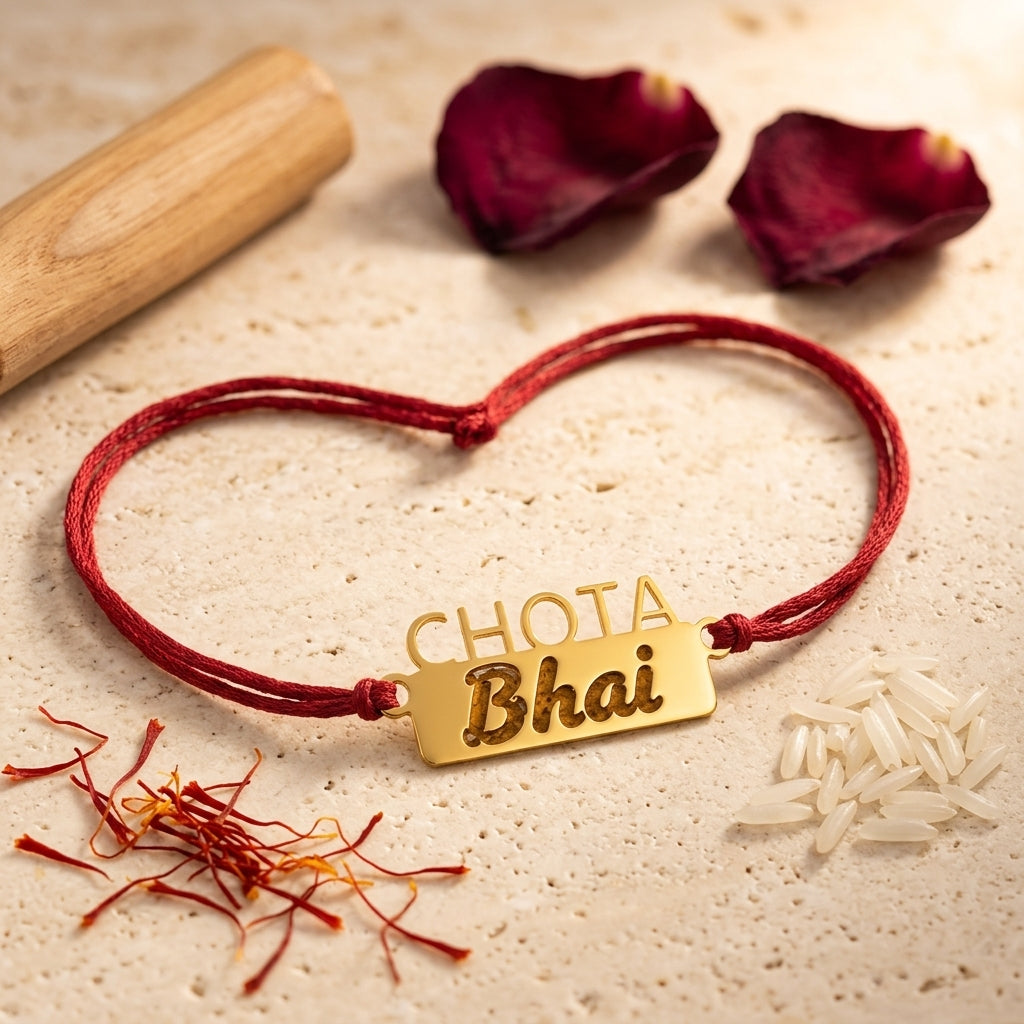 Bazinco Cute Chota Bhai Design Gold Finish Rakhi for Brother